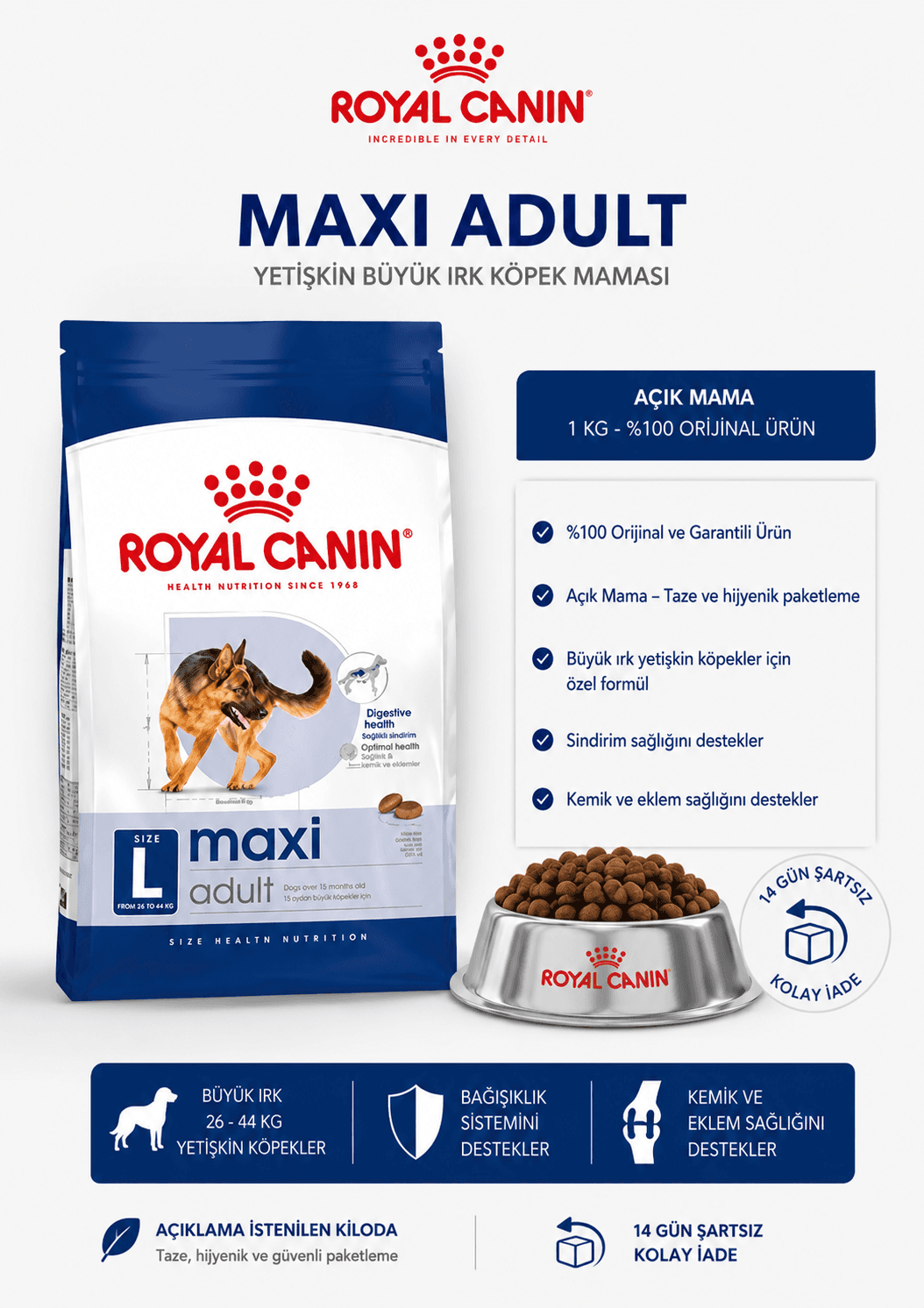 Royal Canin Maxi Adult Büyük Irk Açık Köpek Maması 1 Kg