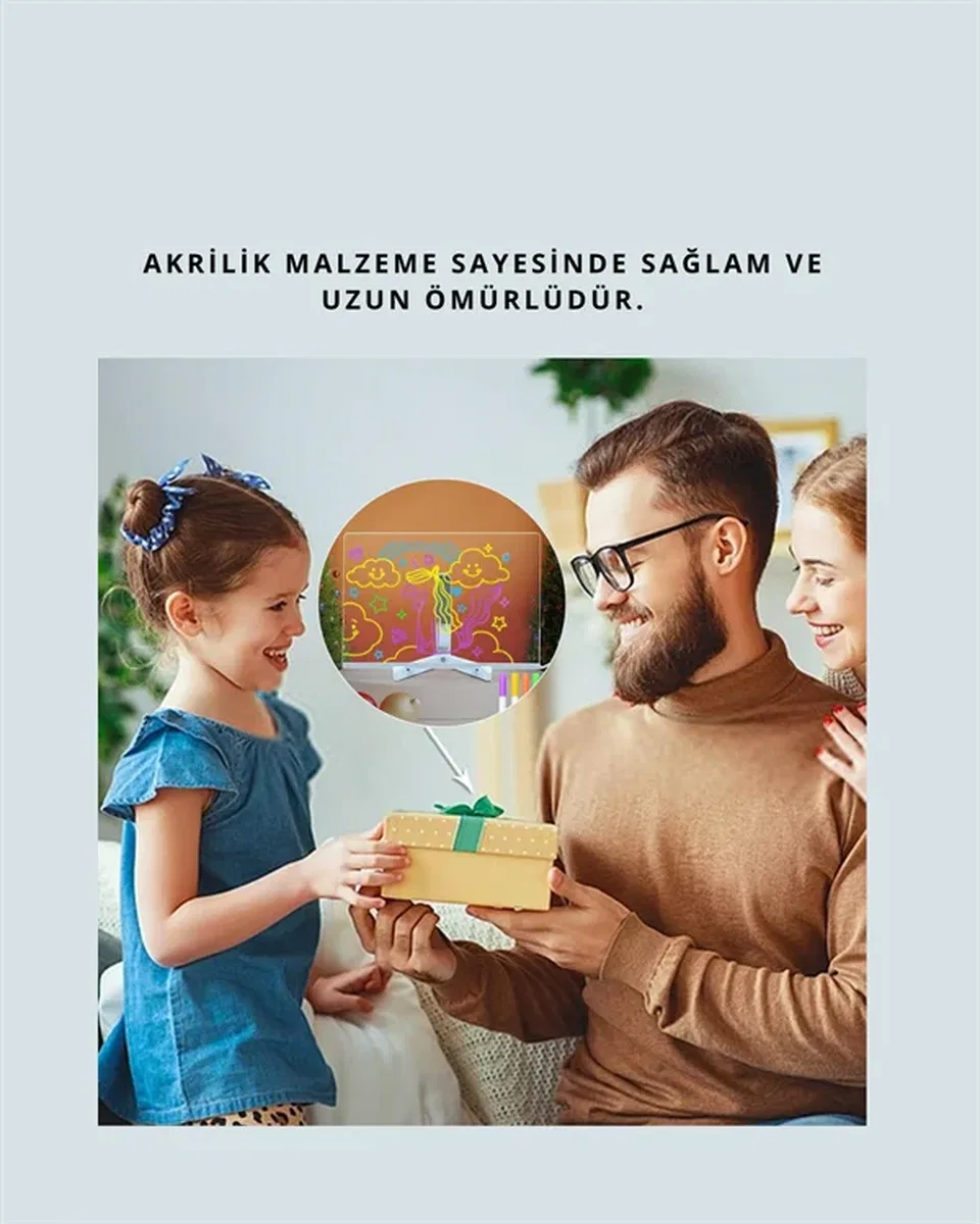 Dekoratif LED Yazı Tahtası – Silinebilir, Neon Kalemli, Planlama ve Hatırlatma İçin İdeal