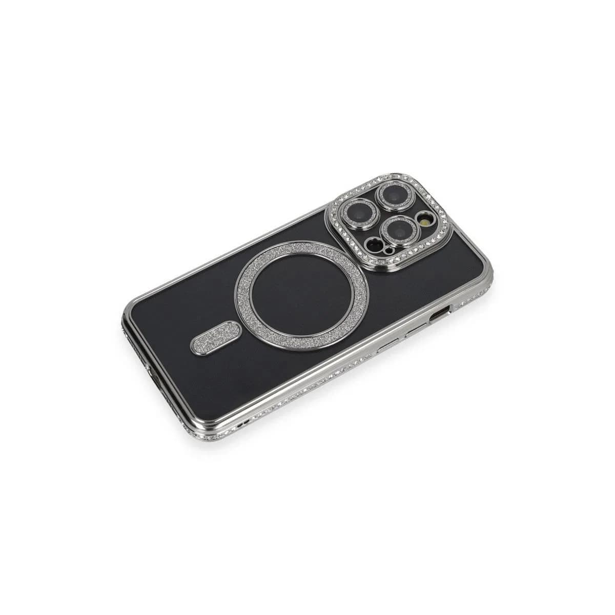 Apple İphone 14 Pro Max Kılıf Joke Simli Magneticsafe Kılıf - Gri