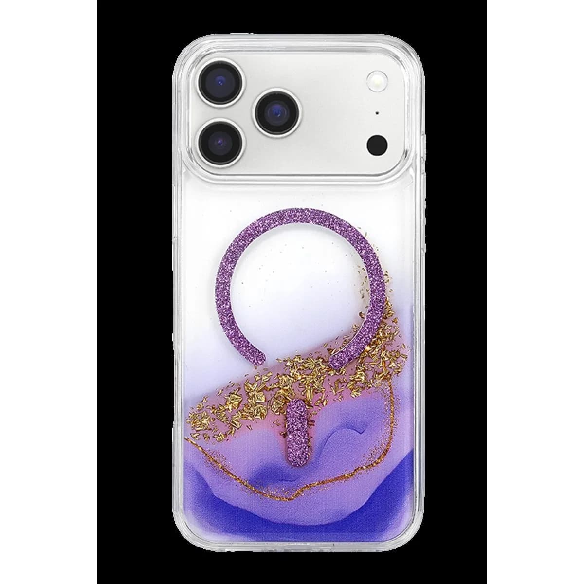 Onegif Apple İphone 17 Pro Max Lotus Simli Magsafe Kapak - Mor