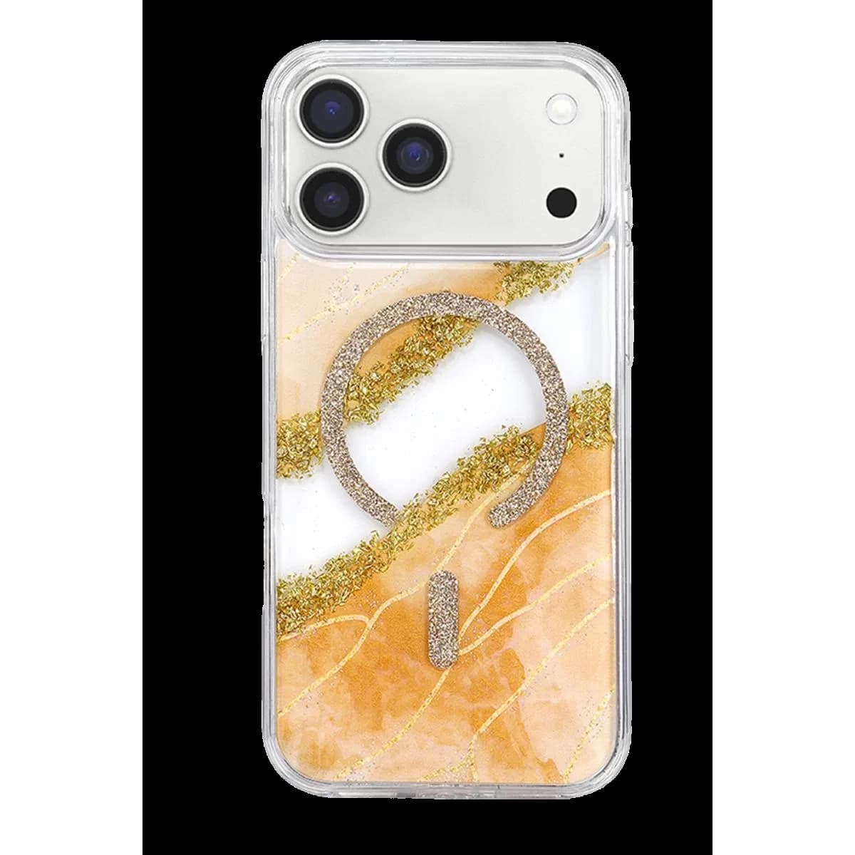 Onegif Apple İphone 17 Pro Lotus Simli Magsafe Kapak - Turuncu