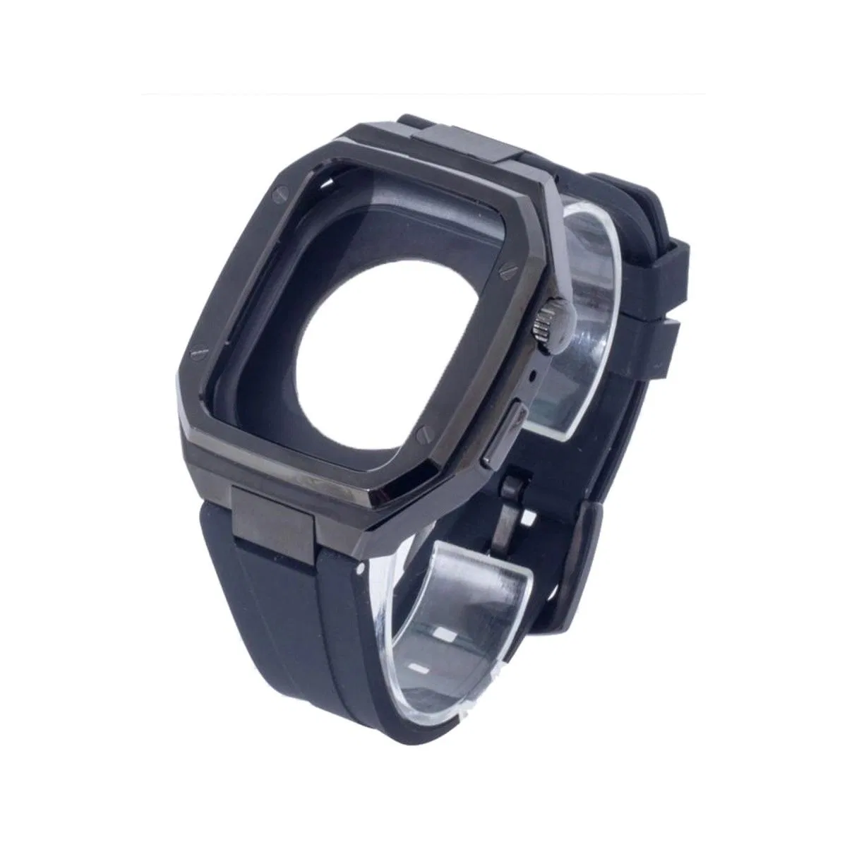 Apple Watch 45mm Kr402 Metal Kasa Silikon Kordon - Siyah