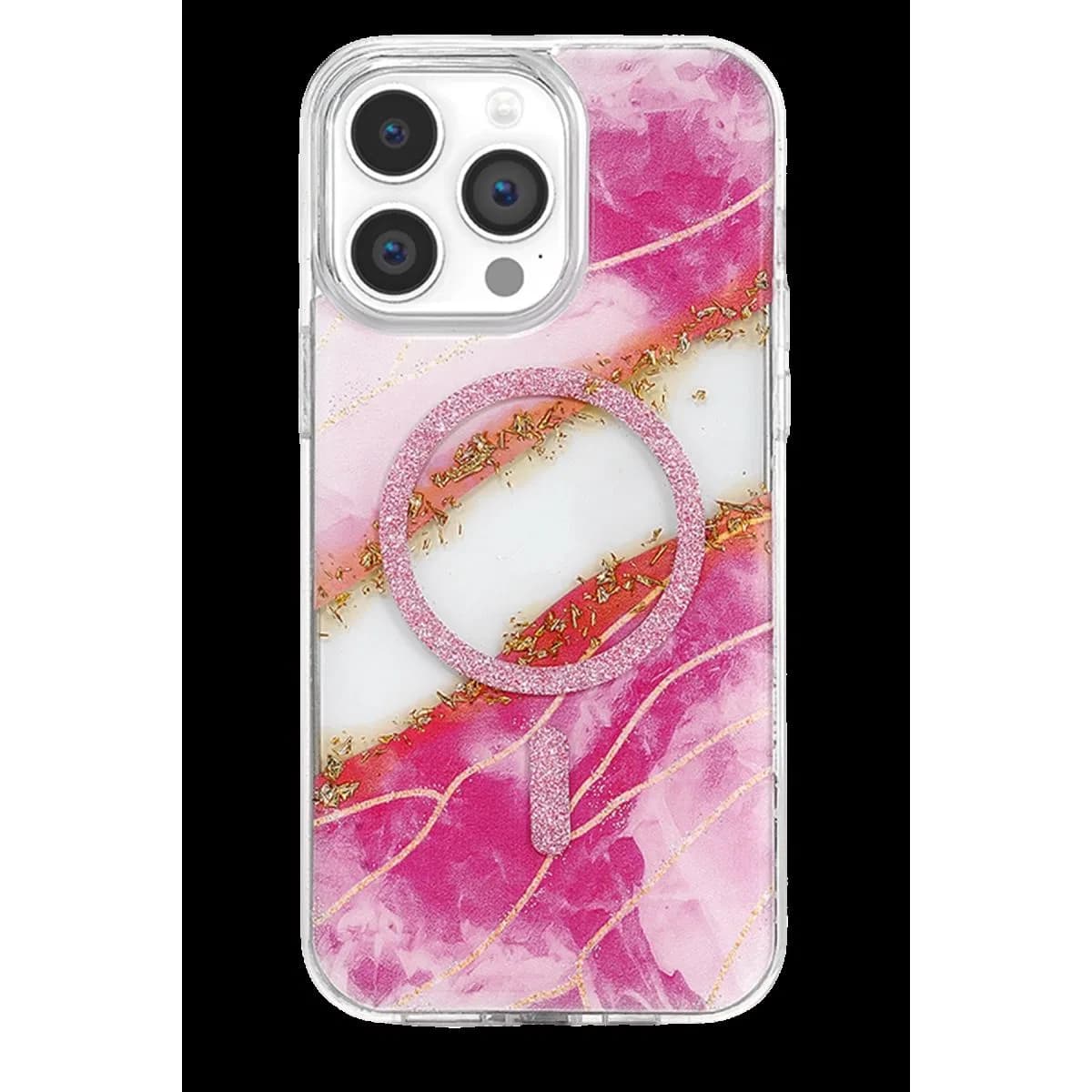 Onegif Apple İphone 14 Pro Max Lotus Simli Magsafe Kapak - Pembe