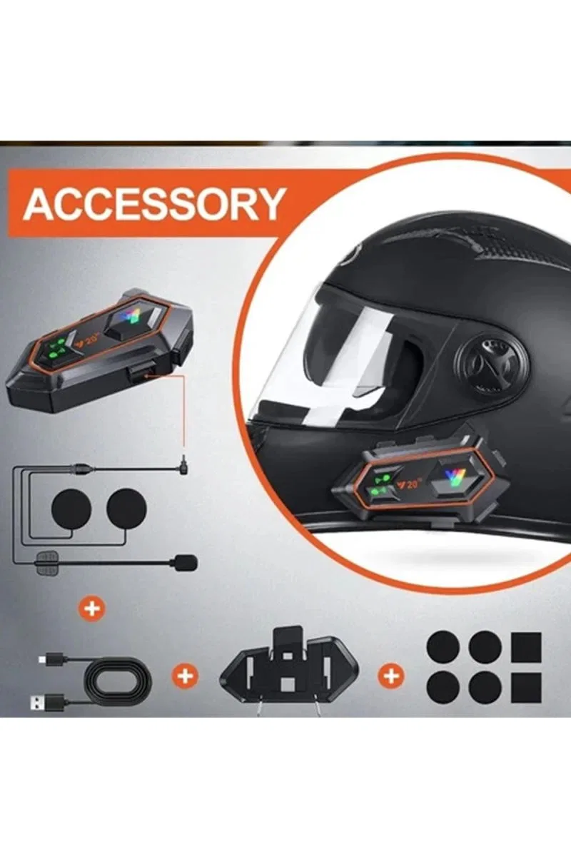 Y20 2x 1000m Telsiz Mesafeli 2 Kişi Bağlantılı Bluetooth Kask Kulaklık Fenerli İntercom
