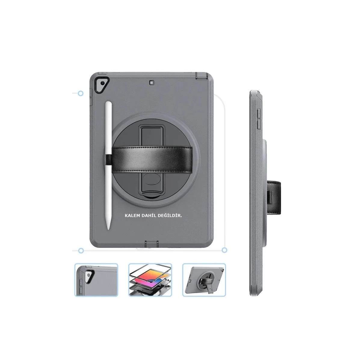 Apple İpad 10. 2 (7. nesil) Kılıf Hand Strap Tablet Kılıfı - Gri