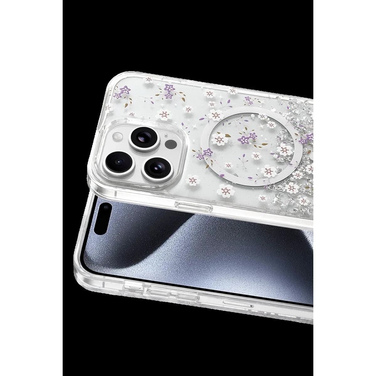 Onegif Apple İphone 14 Pro Max Misk Simli Magsafe Kapak - Desen 2