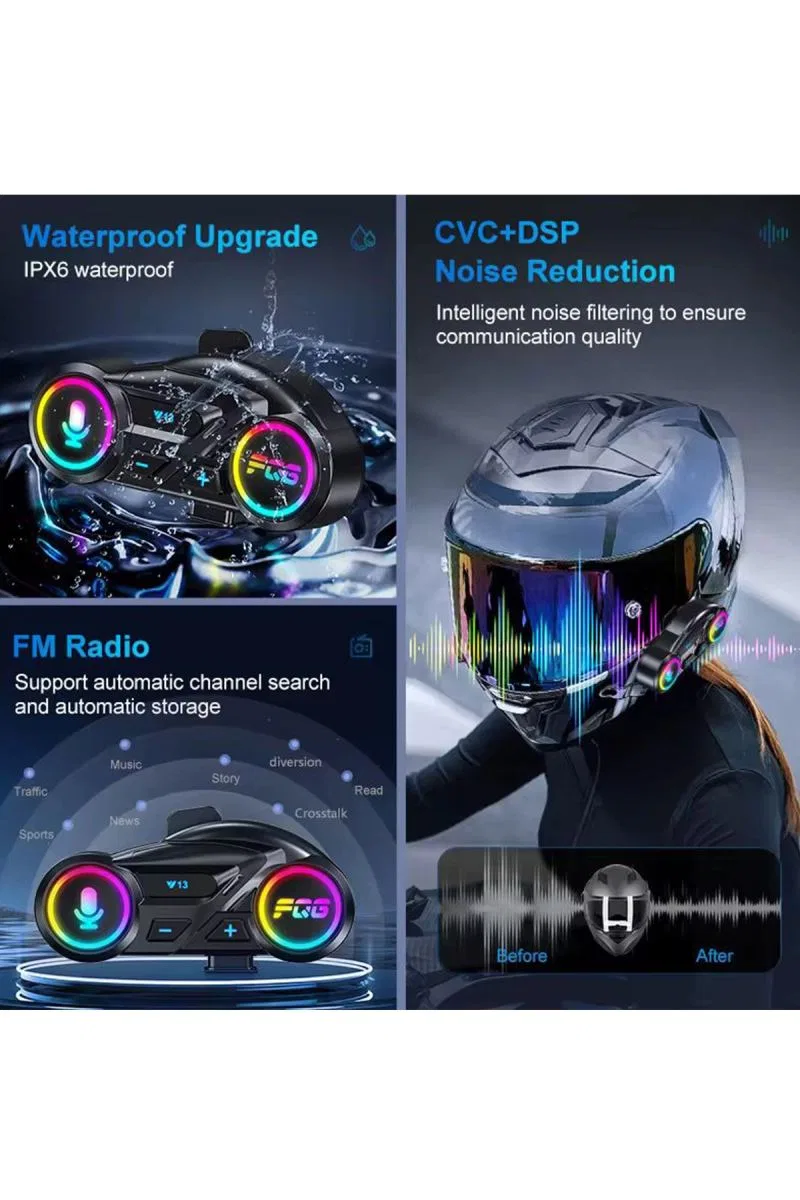 Y13 Motor Kask Kulaklık Rgb Modlu Radyolu Motosiklet Kulaklık 5. 3 Bluetooth Intercom