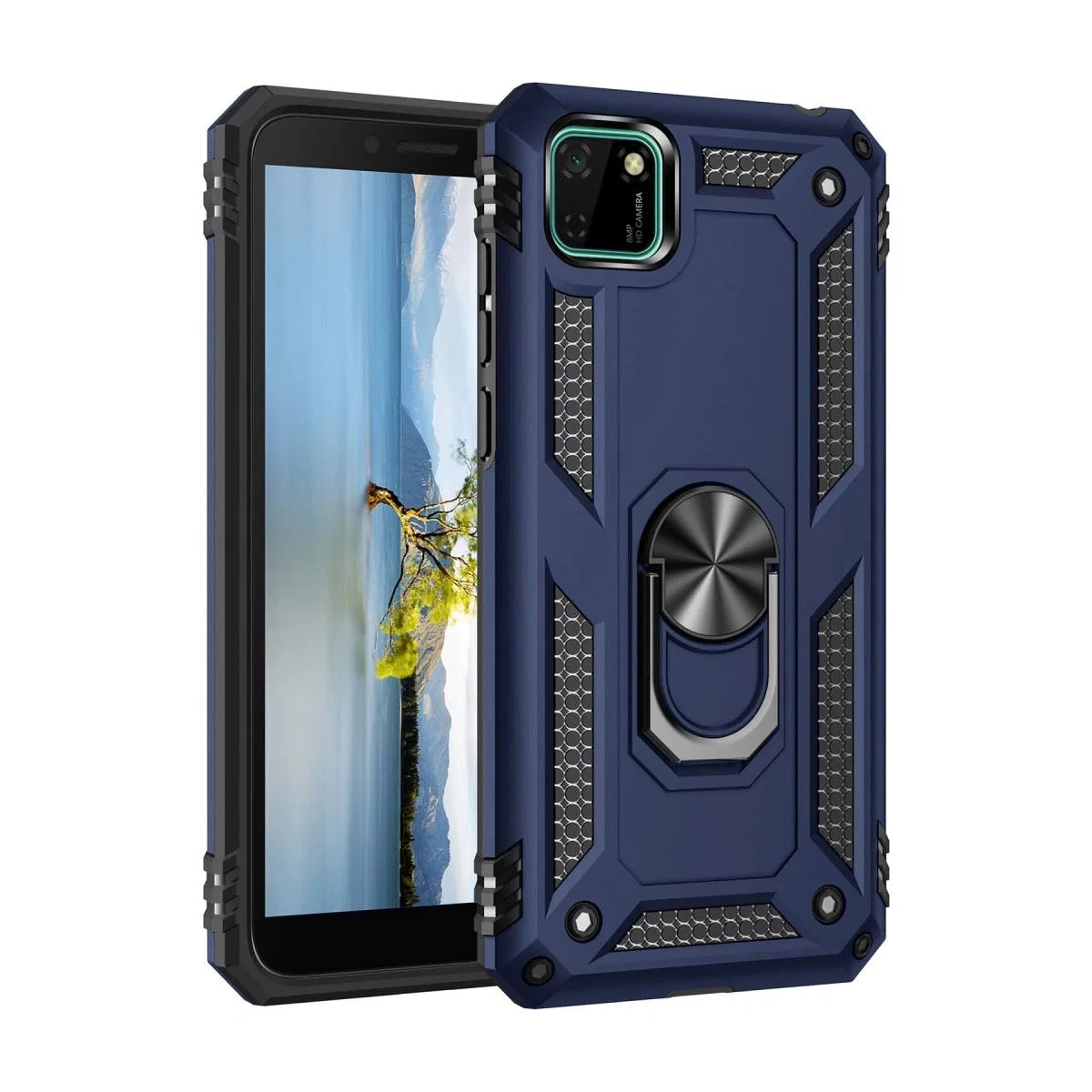 Huawei Y5p Kılıf Sofya Yüzüklü Silikon Kapak - Lacivert