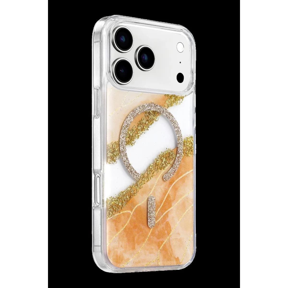 Onegif Apple İphone 17 Pro Max Lotus Simli Magsafe Kapak - Turuncu