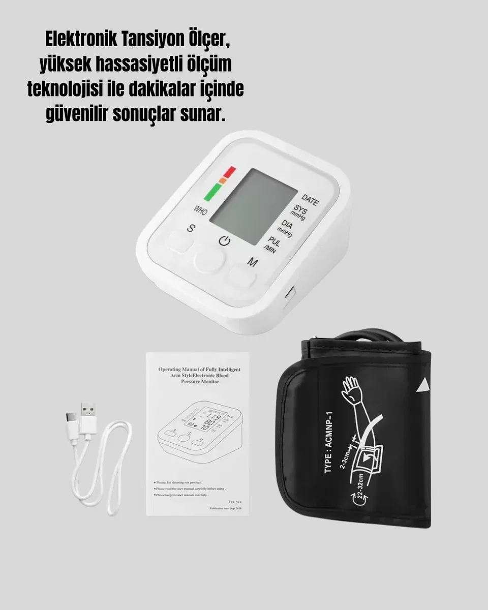 2 Kullanıcı Hafızalı USB Uyumlu Tansiyon Ölçer