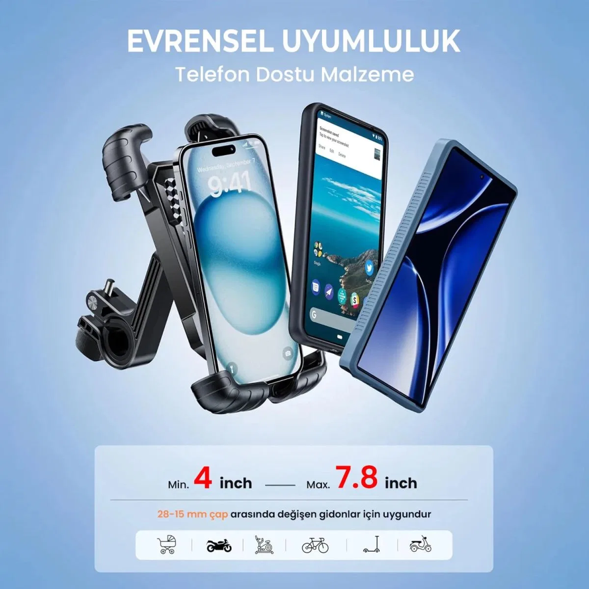 360° Derece Ayarlanabilen Gidon Bağlantılı Bisiklet Motosiklet İçin Abs 4-7. 8″ İnç Telefon Tutucu