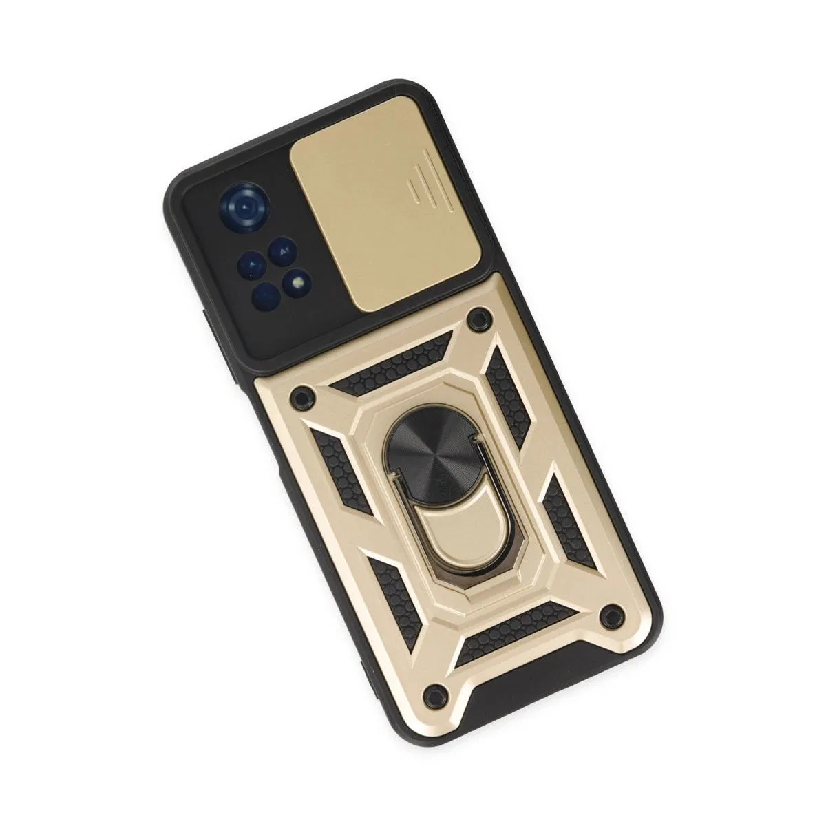 Xiaomi Poco M4 Pro 4g Kılıf Pars Lens Yüzüklü Silikon - Gold