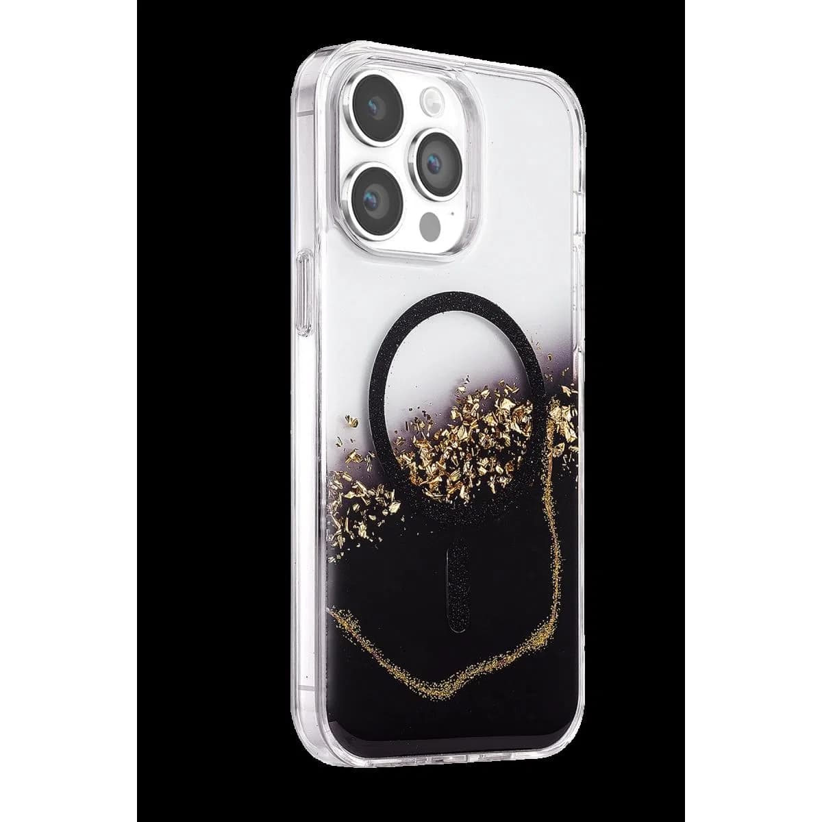Onegif Apple İphone 15 Pro Max Lotus Simli Magsafe Kapak - Siyah