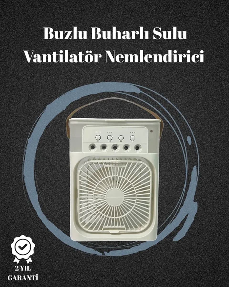 USB Bağlantılı 3'ü 1 Arada Nemlendirici Mini Klima Fan | 7 Renk Işıklı