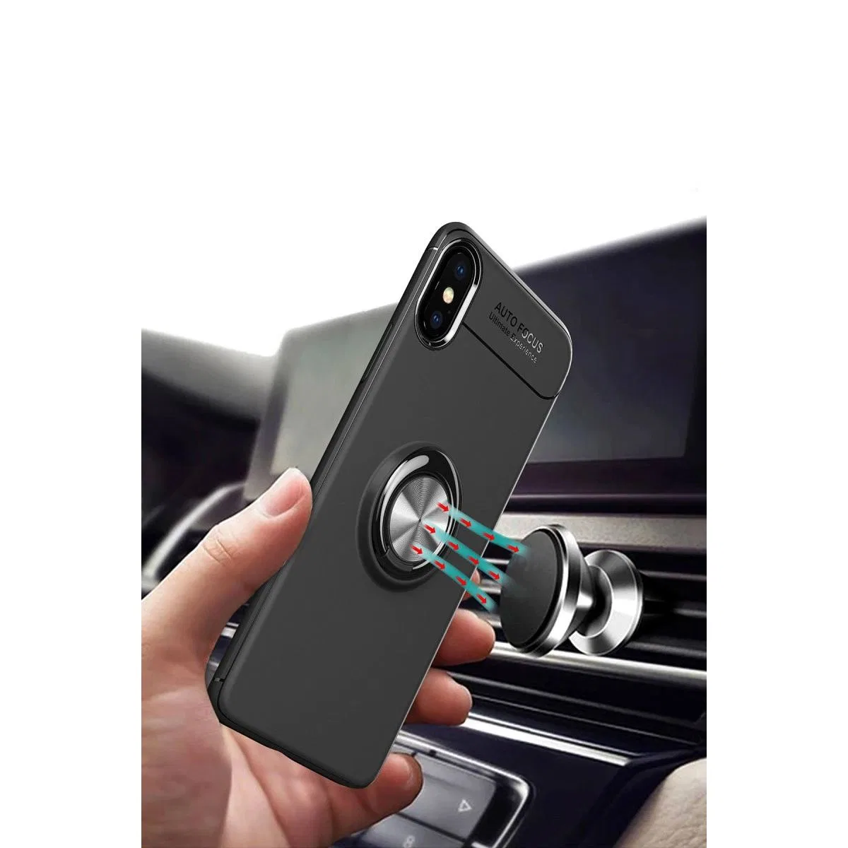 Apple İphone Xs Max Kılıf Range Yüzüklü Silikon - Siyah-kırmızı
