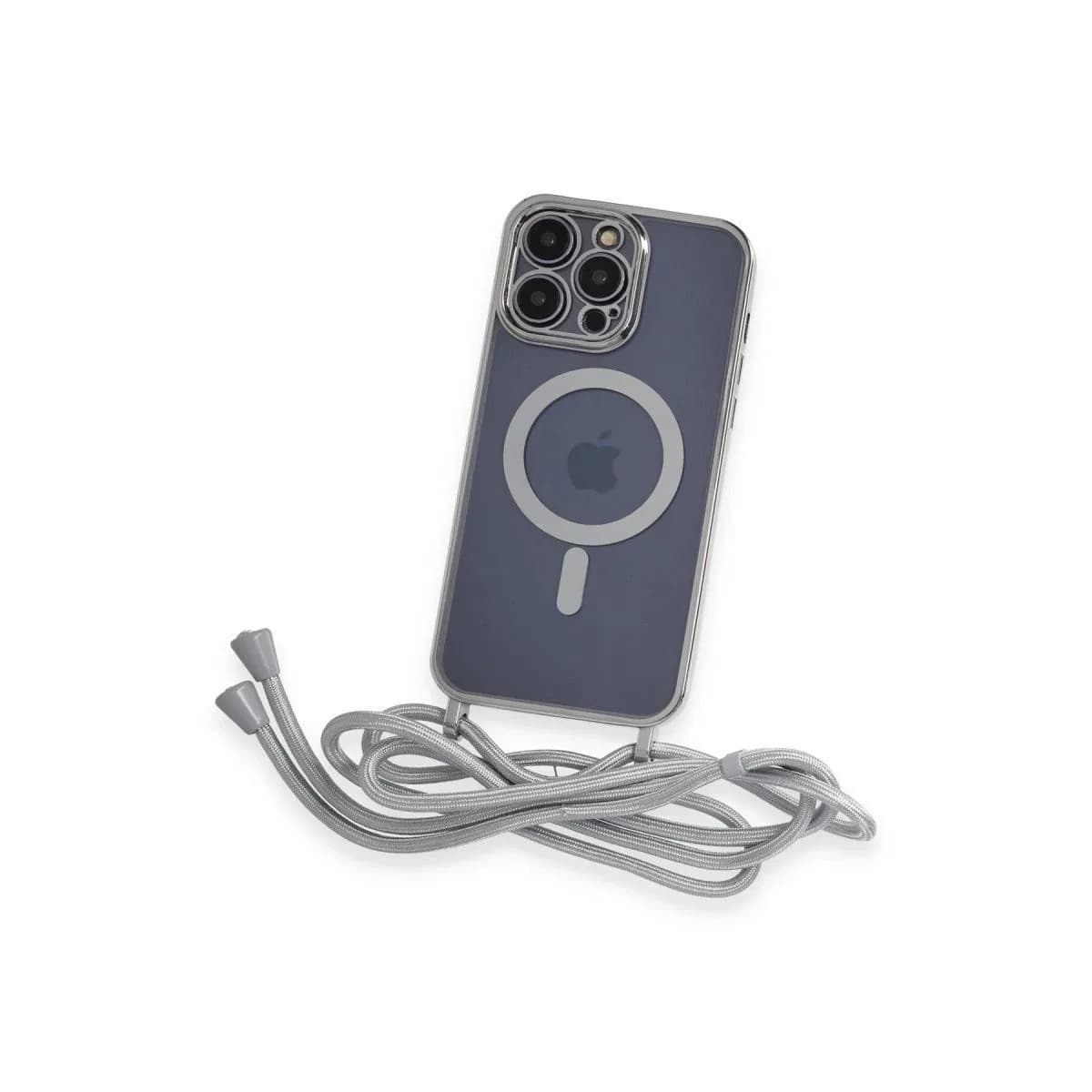 Apple İphone 13 Pro Kılıf Divo Lazer Askılı Magsafe Kapak - Gümüş