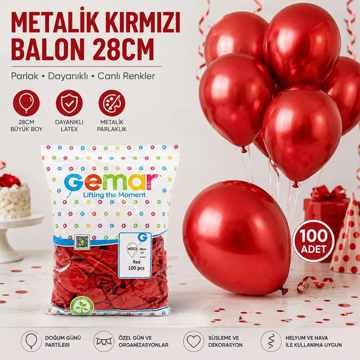 Metalik Kırmızı Balon 100'lü