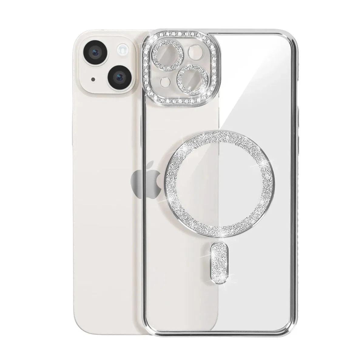 Apple İphone 15 Kılıf Joke Simli Magneticsafe Kılıf - Gümüş