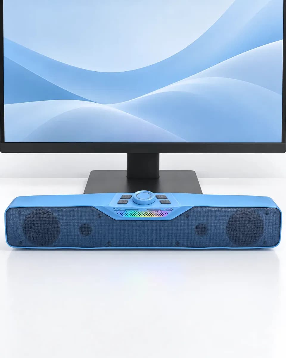 Monitör Altı Kullanıma Uygun RGB Işıklı Bluetooth Soundbar Hoparlör 1500 mAh Mavi