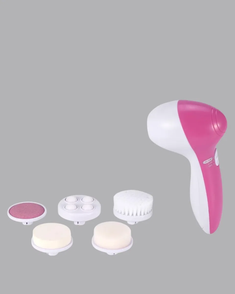 5’i 1 Arada Yüz Temizleme Cihazı – Masaj, Fırça, Peeling ve Krem Uygulama Aparatlı