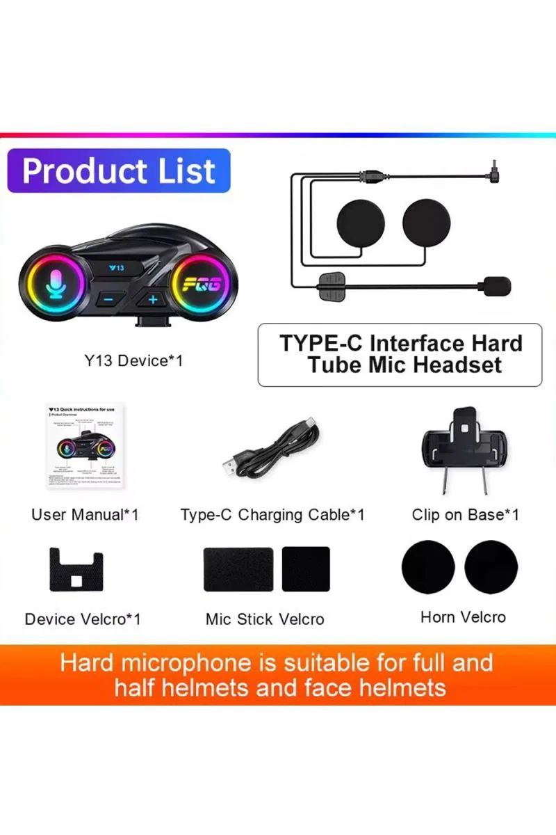 Y13 Motor Kask Kulaklık Rgb Modlu Radyolu Motosiklet Kulaklık 5. 3 Bluetooth Intercom