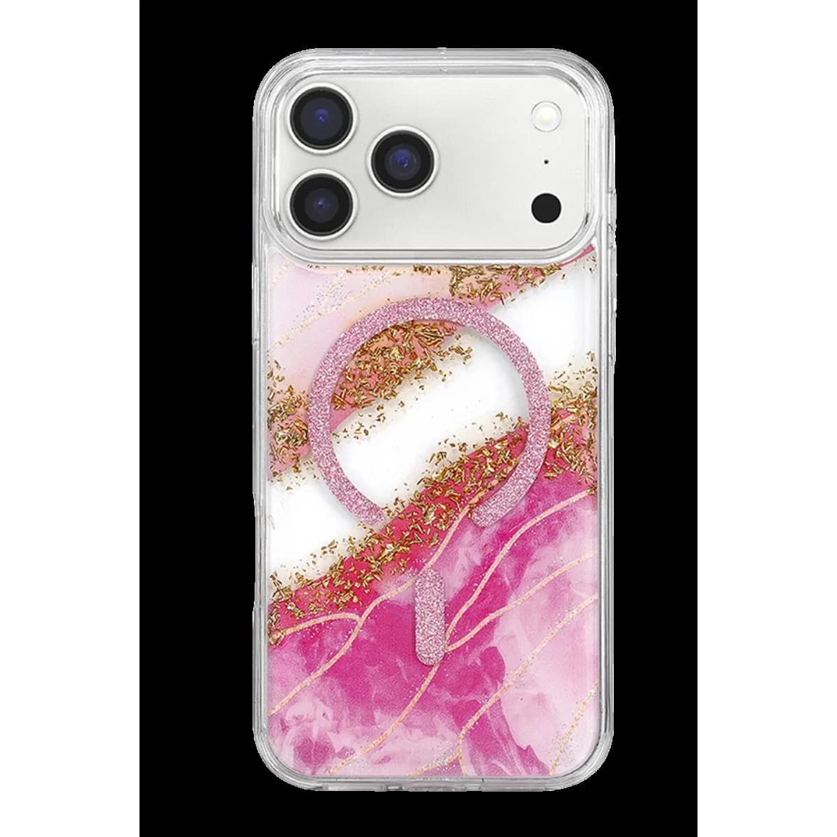Onegif Apple İphone 17 Pro Lotus Simli Magsafe Kapak - Pembe