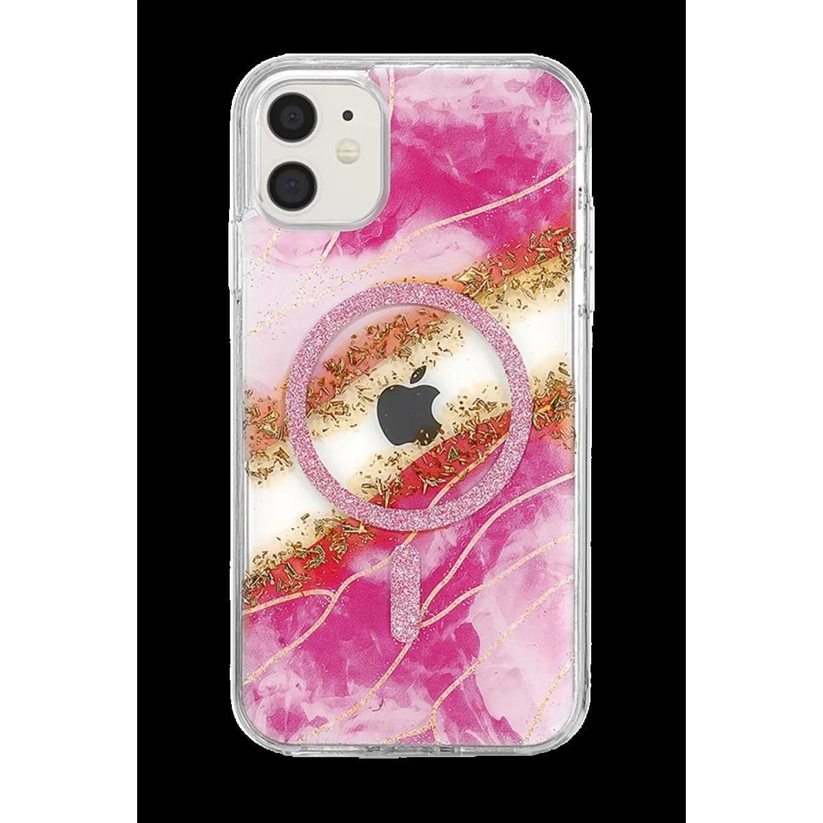 Onegif Apple İphone 11 Lotus Simli Magsafe Kapak - Pembe