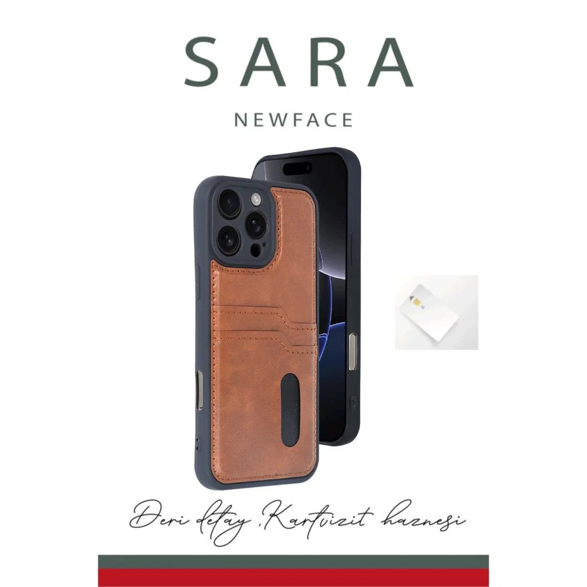 Apple İphone 16 Pro Kılıf Sara Kartvizitli Deri Kılıf - Koyu Yeşil