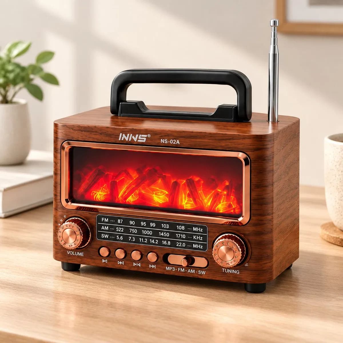 Şömineli Retro Radyo Bluetooth Hoparlör - AM/FM/SW USB/Type-C Şarjlı