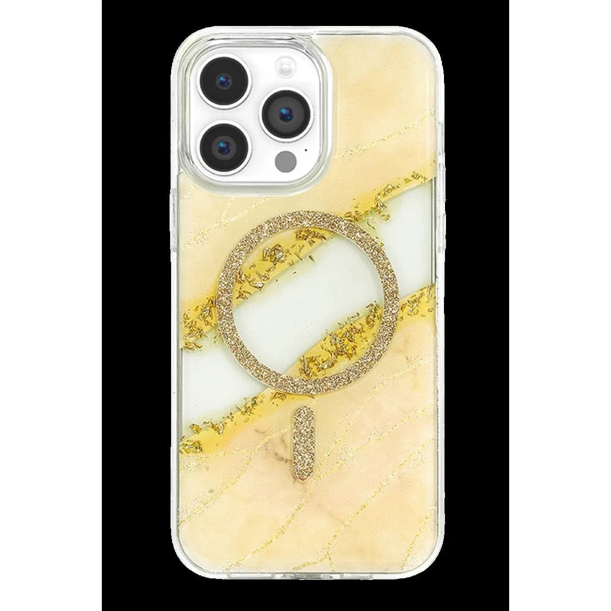 Onegif Apple İphone 15 Pro Max Lotus Simli Magsafe Kapak - Gümüş