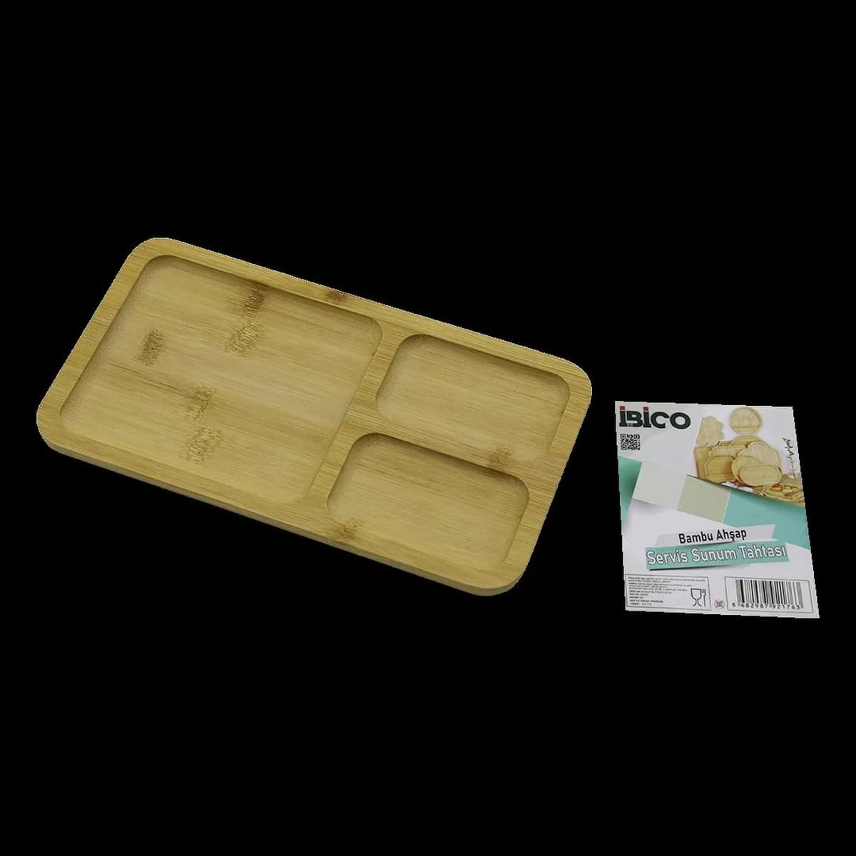 3 Bölmeli Dikdörtgen Bambu Servis Tepsisi 24. 8x13. 8x1. 4 cm