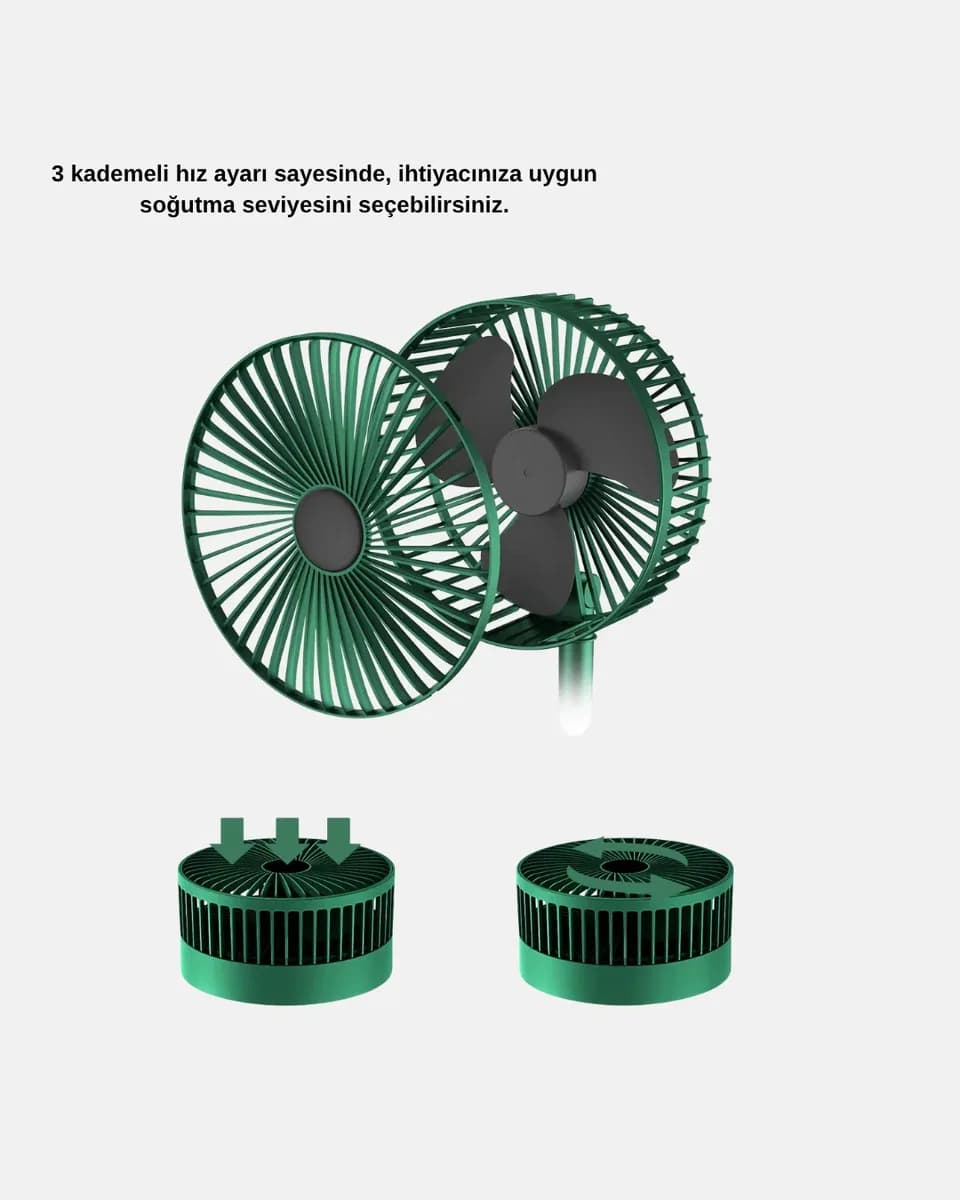Katlanabilir Şarjlı Mini Fan 3 Kademeli Hız Ayarlı Taşınabilir
