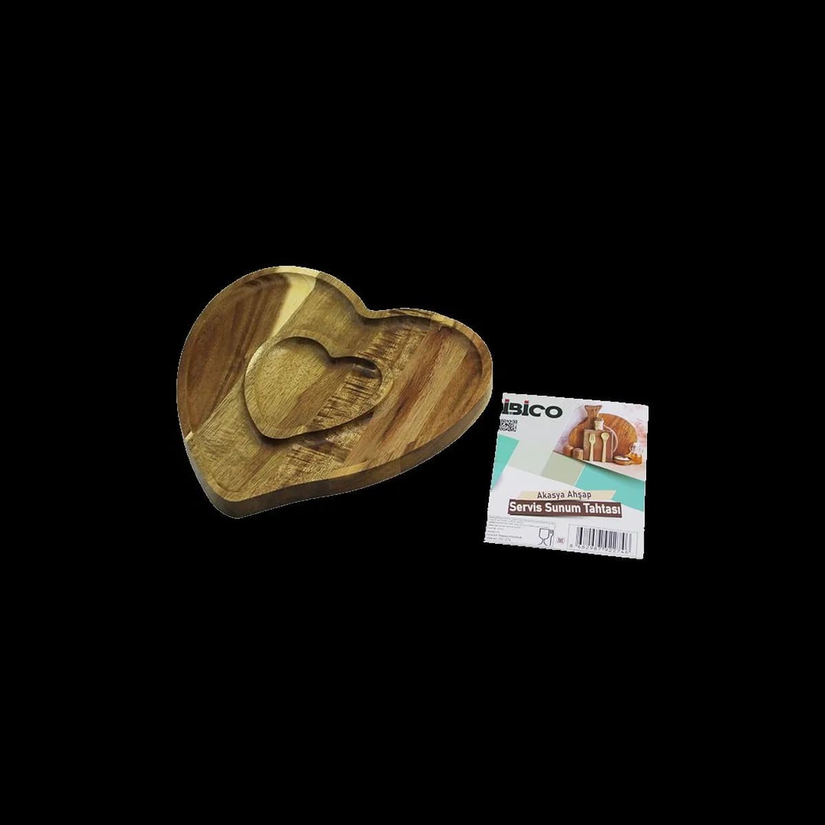 Ahşap Bambu Servis Tepsisi 2 Bölmeli Kalp Model 20x19. 5x1. 5 cm