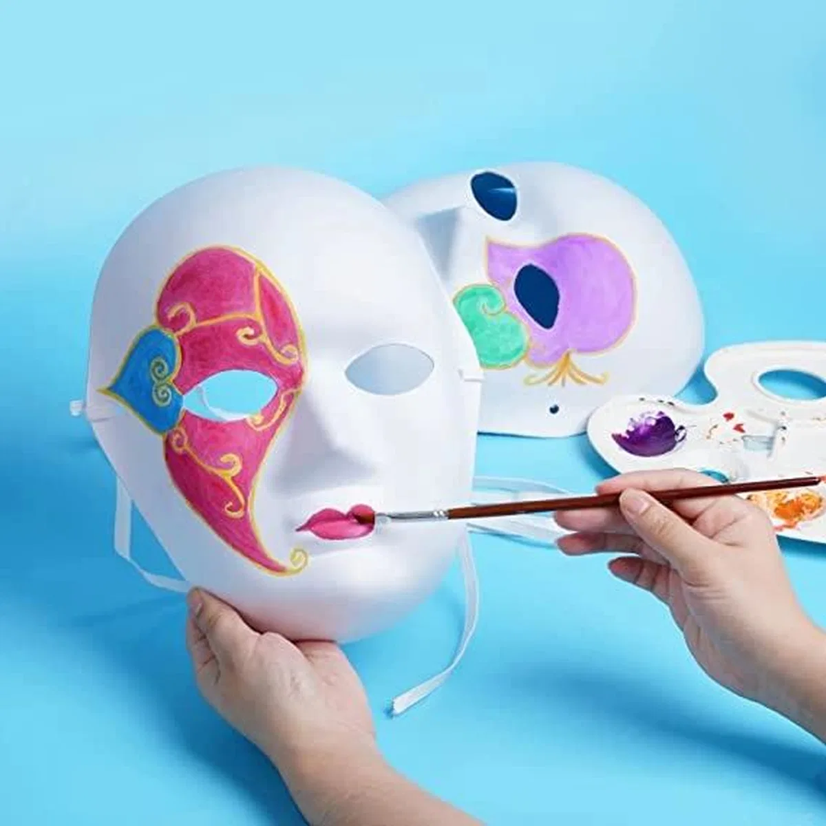 Beyaz Renk Boyanabilir Anonim Tam Yüz Cosplay Maske 24x18 Cm