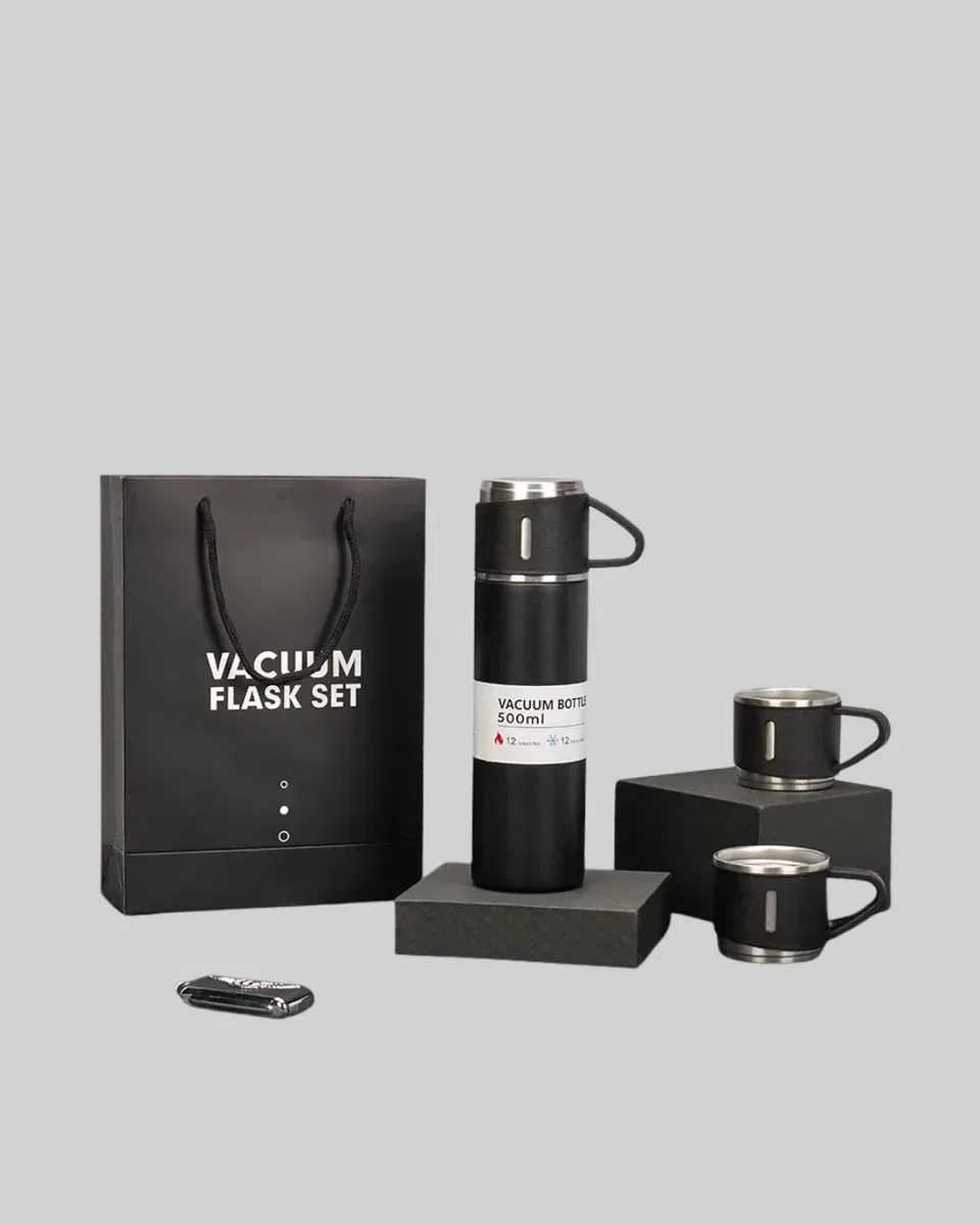 304 Çelik Termos Seti | 2 Bardaklı, 500 ml, Uzun Süre Isı Koruma