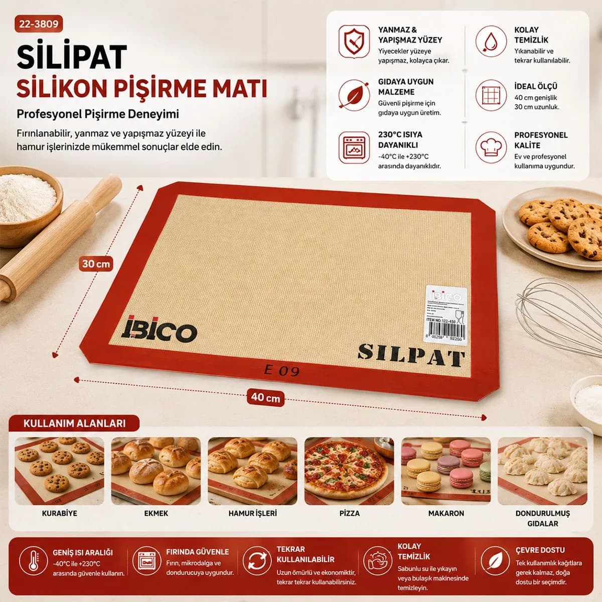 Silikon fırın pişirme matı 30x40 cm