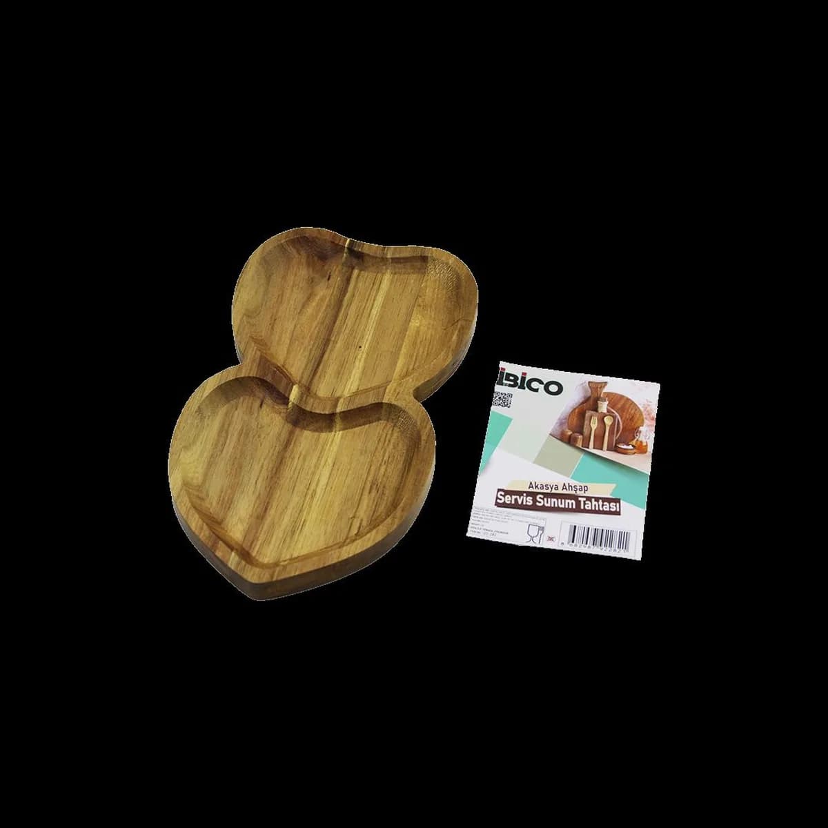 Akasya Kalpli 2 Bölmeli Ahşap Servis Tepsisi 25x14x1. 4 cm