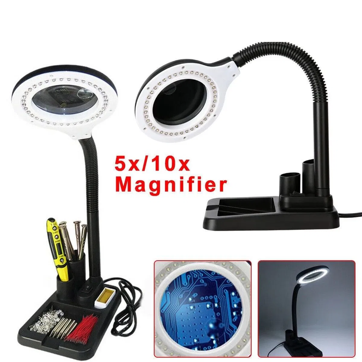 Nikula-esnek 5x /10x, 40 Led Işıklı Büyüteç, lamba Büyüteç Okuma, Çalışma Lehim Masa Lambası A808