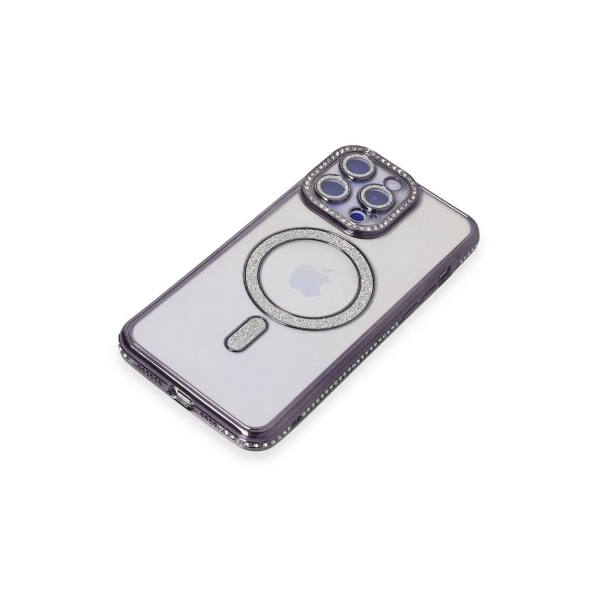 Apple İphone 15 Pro Kılıf Joke Simli Magneticsafe Kılıf - Derin Mor