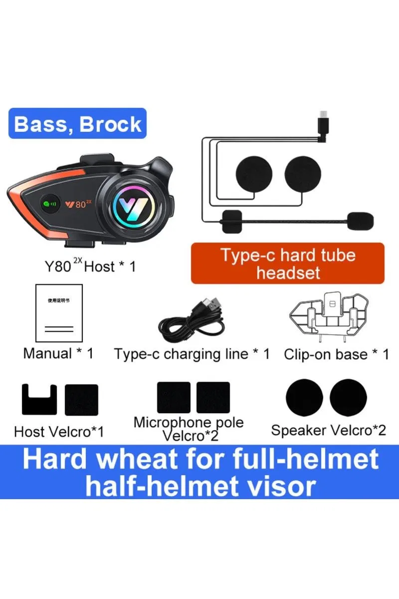 Yeni Model Y80-2x Motosiklet İntercom 2 Kişilik Bağlantı Rgb Işıklı Bluetooth Kulaklık Seti