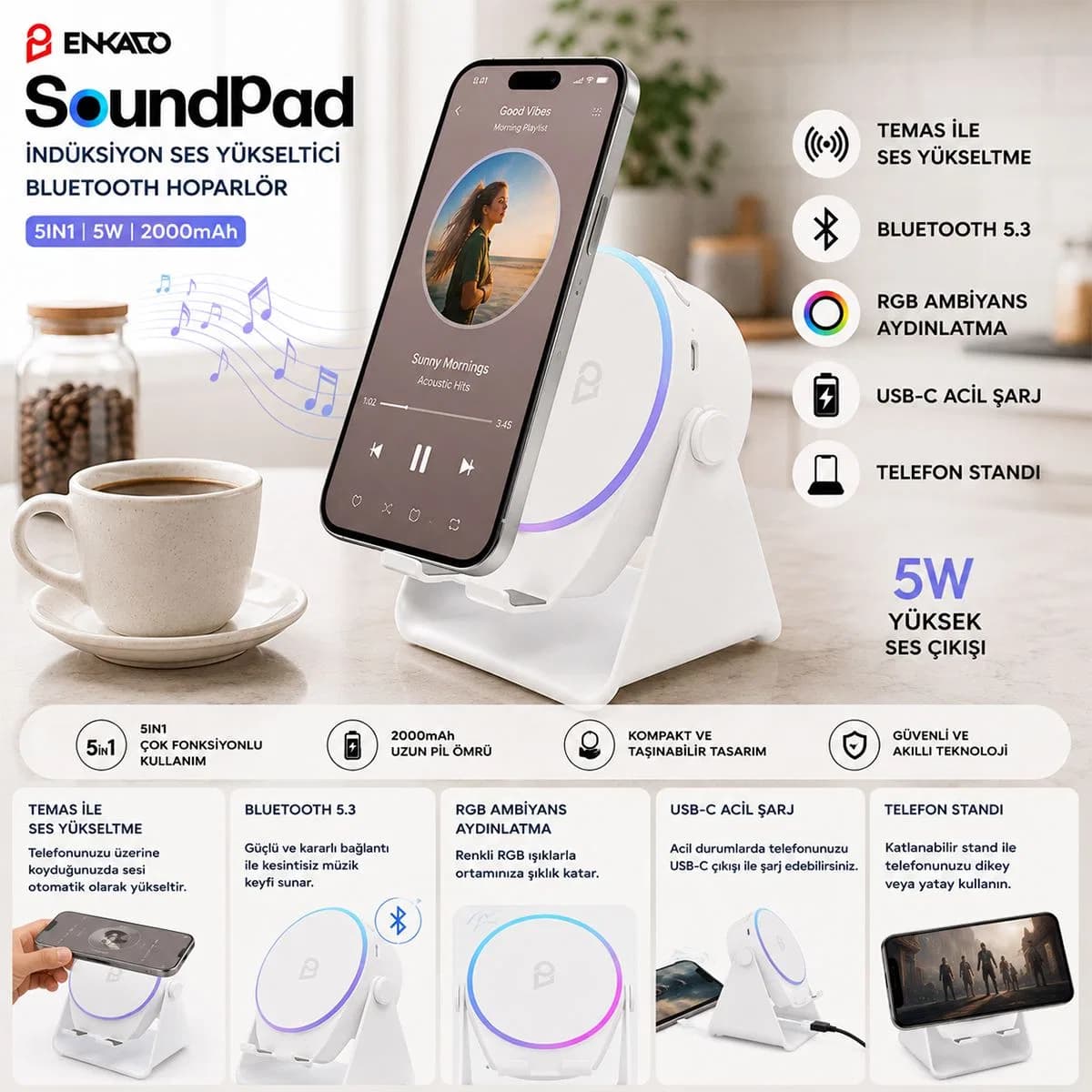 Bluetooth Hoparlör Soundpad EKD-S11 5W 2000mAh Beyaz