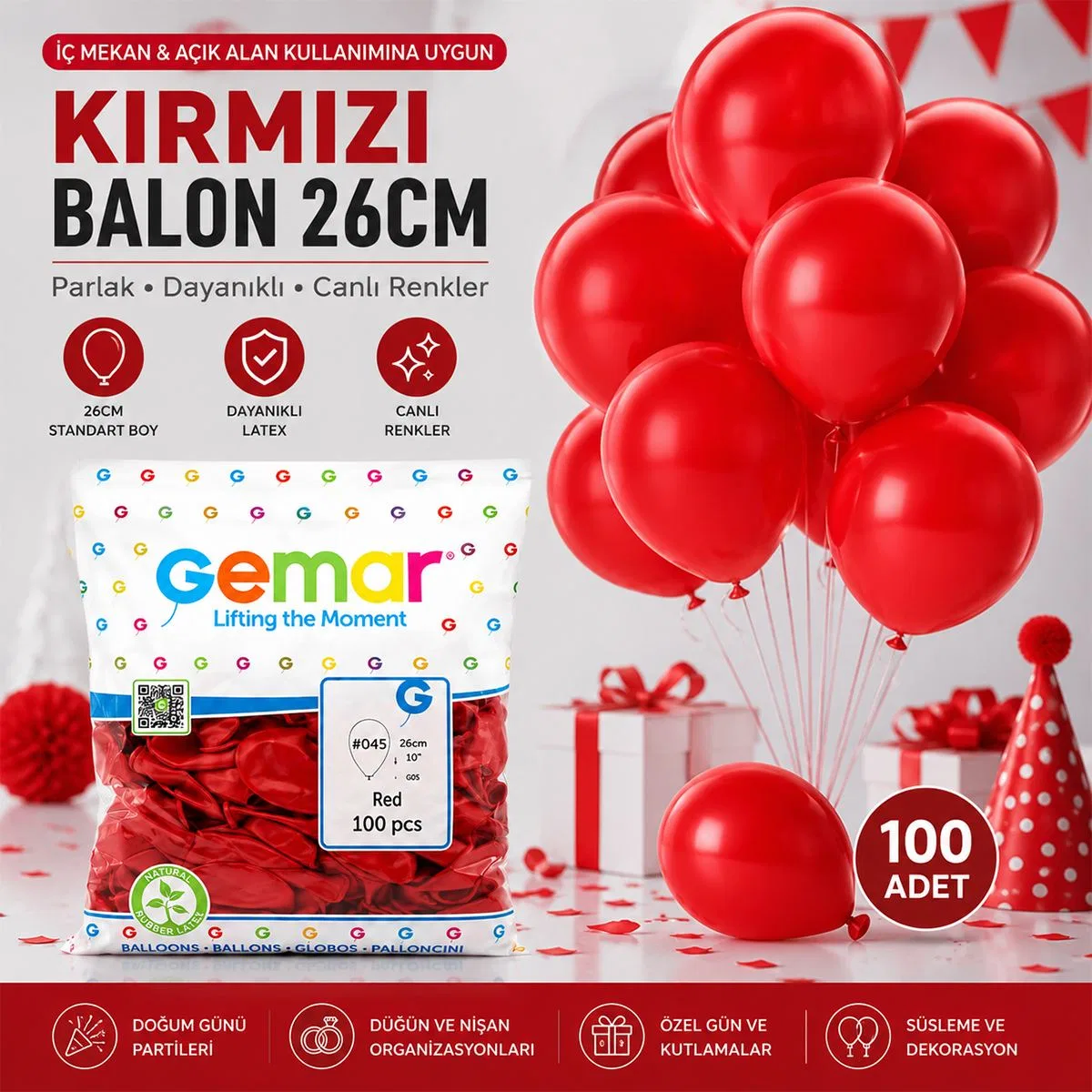Kırmızı İç Mekan Balon 100'lü