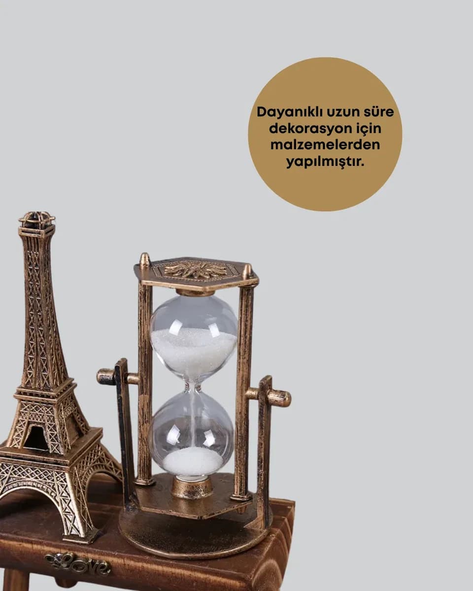 Ahşap Gövdeli Dekoratif Kum Saati – Masa Üstü El Sanatı Aksesuarı