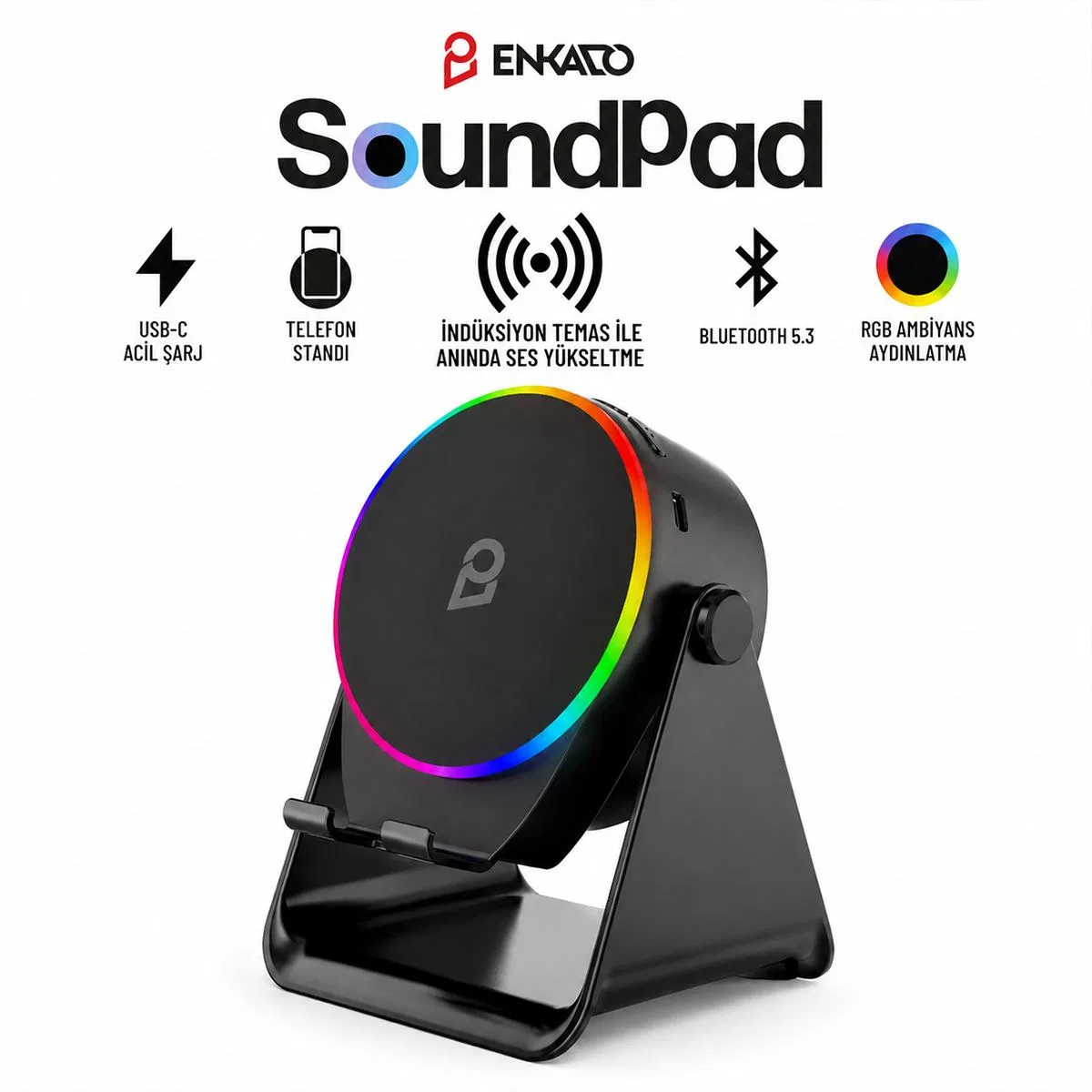 Bluetooth Soundpad Hoparlör 5W 2000mAh (Telefon Standı, USB-C)