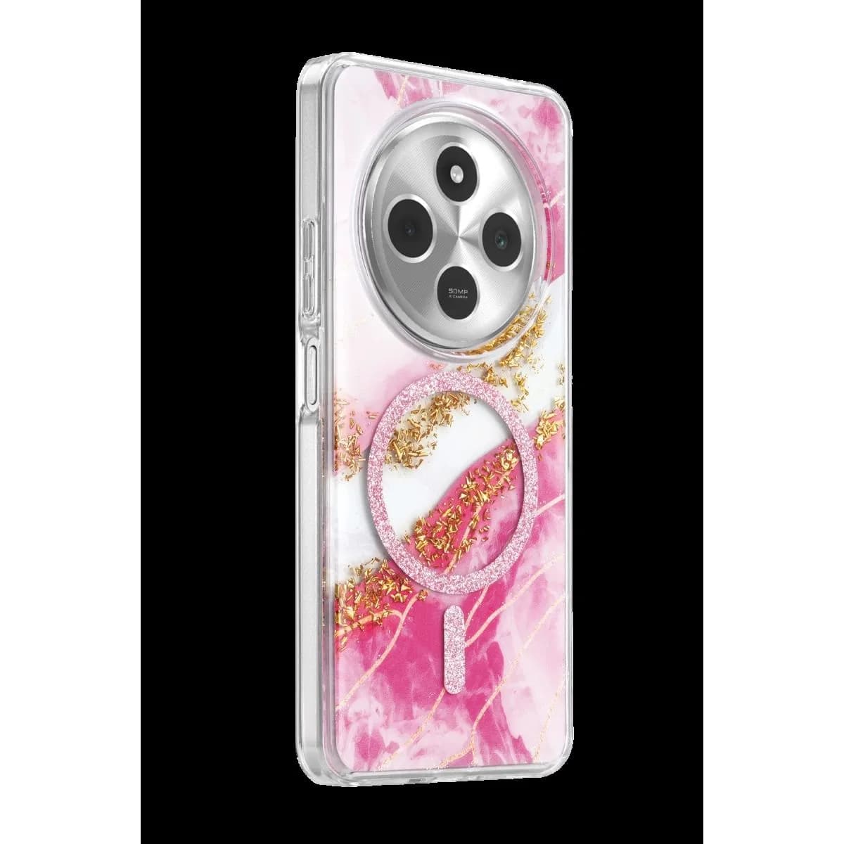 Onegif Xiaomi Redmi 14c Lotus Simli Magsafe Kapak - Pembe