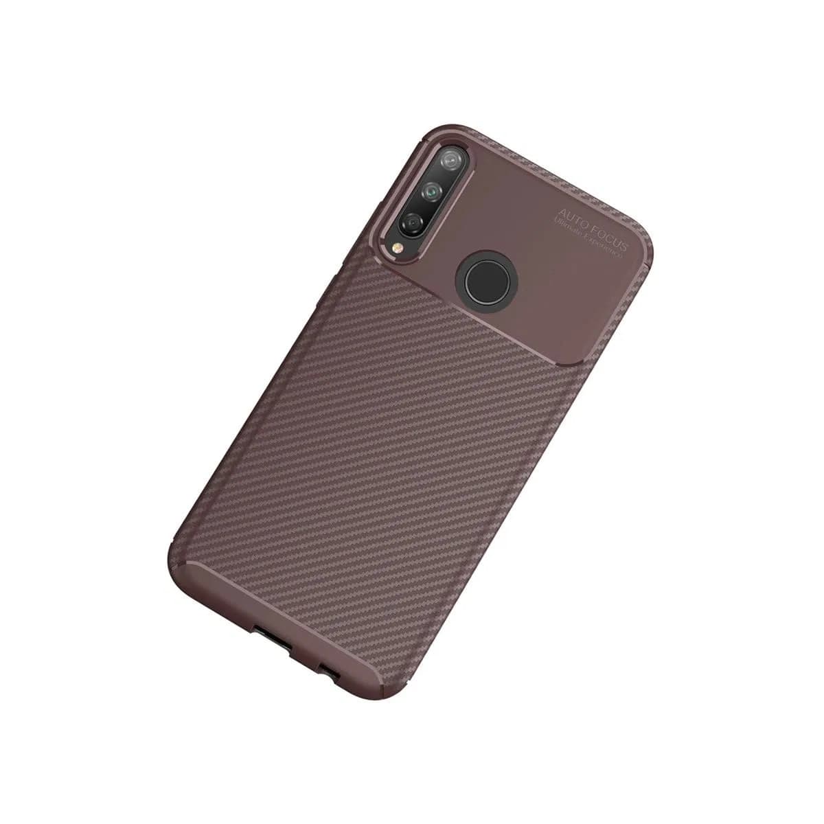 Huawei P40 Lite E Kılıf Auto Focus Karbon Kapak - Kahverengi