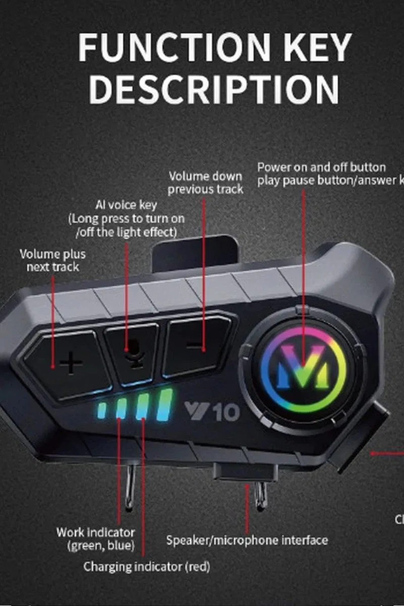Y10 Kask Kulaklık Bluetooth Motosiklet Kulaklık 5, 3 Bluetooth Intercom Motorsiklet Kulaklık
