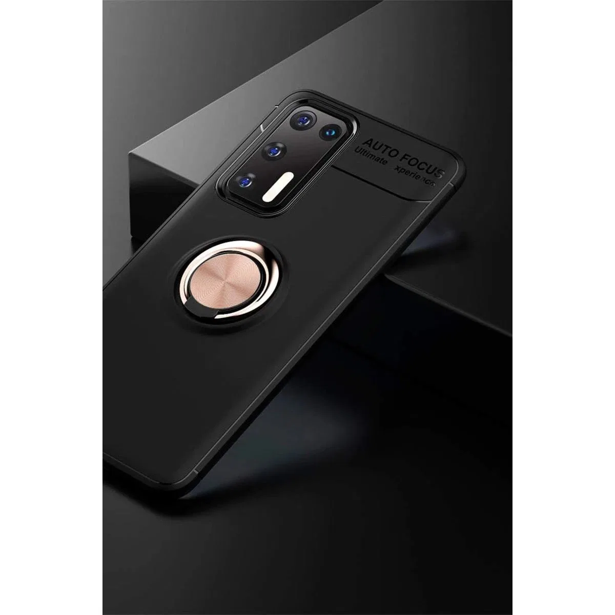 Huawei P40 Kılıf Range Yüzüklü Silikon - Siyah-gold