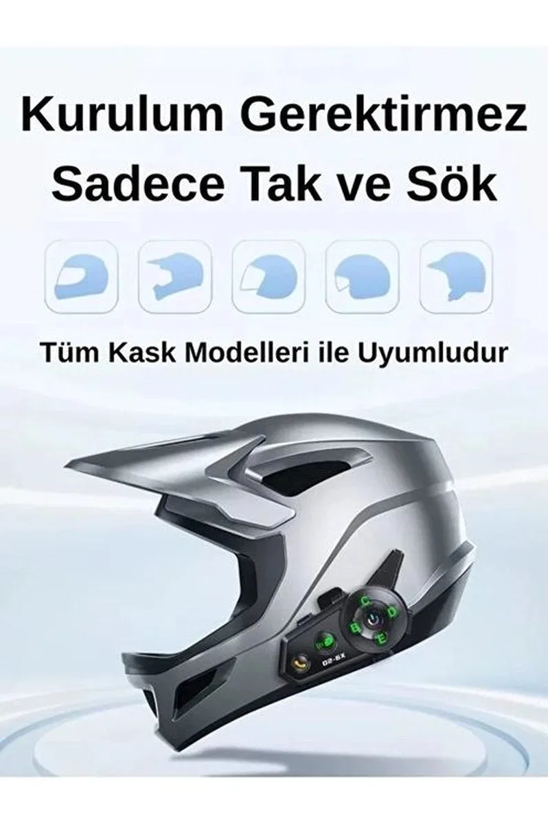 D2-6x 1000m Mesafeli 6 Klı İntercom Bluetooth Motosiklet Kask Kulaklığı İntercom Kulaklık