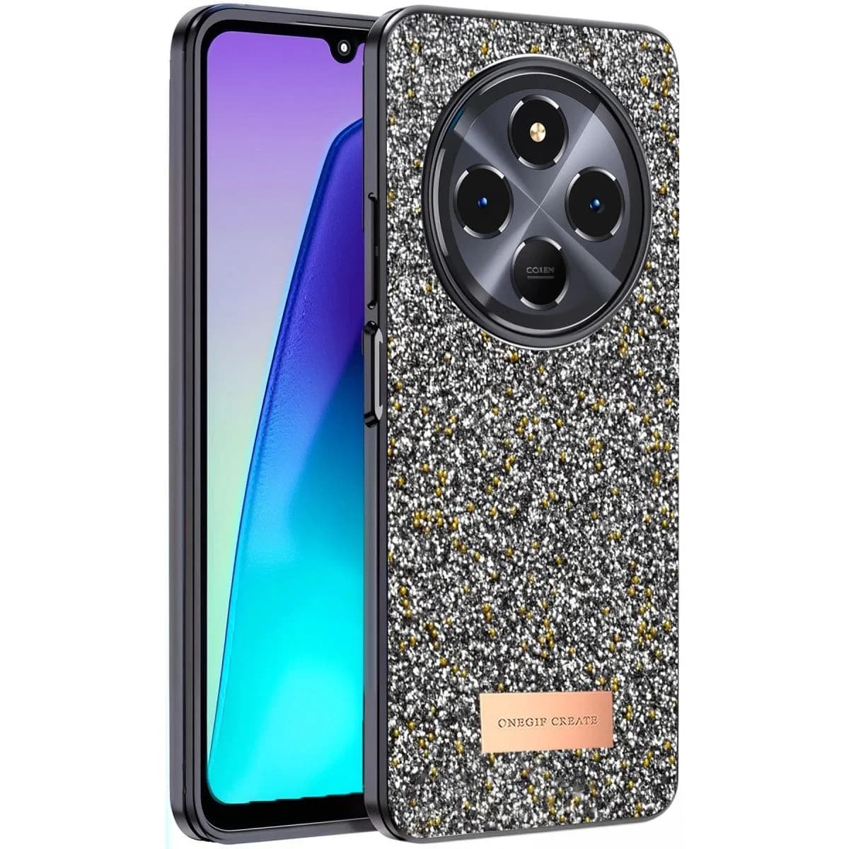 Onegif Xiaomi Redmi 14c Bright Simli Kapak - Gümüş